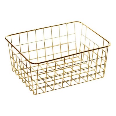 Multi-functional Save Space Gold Metal Electroplated Iron Wire Storage Basket Box For Home